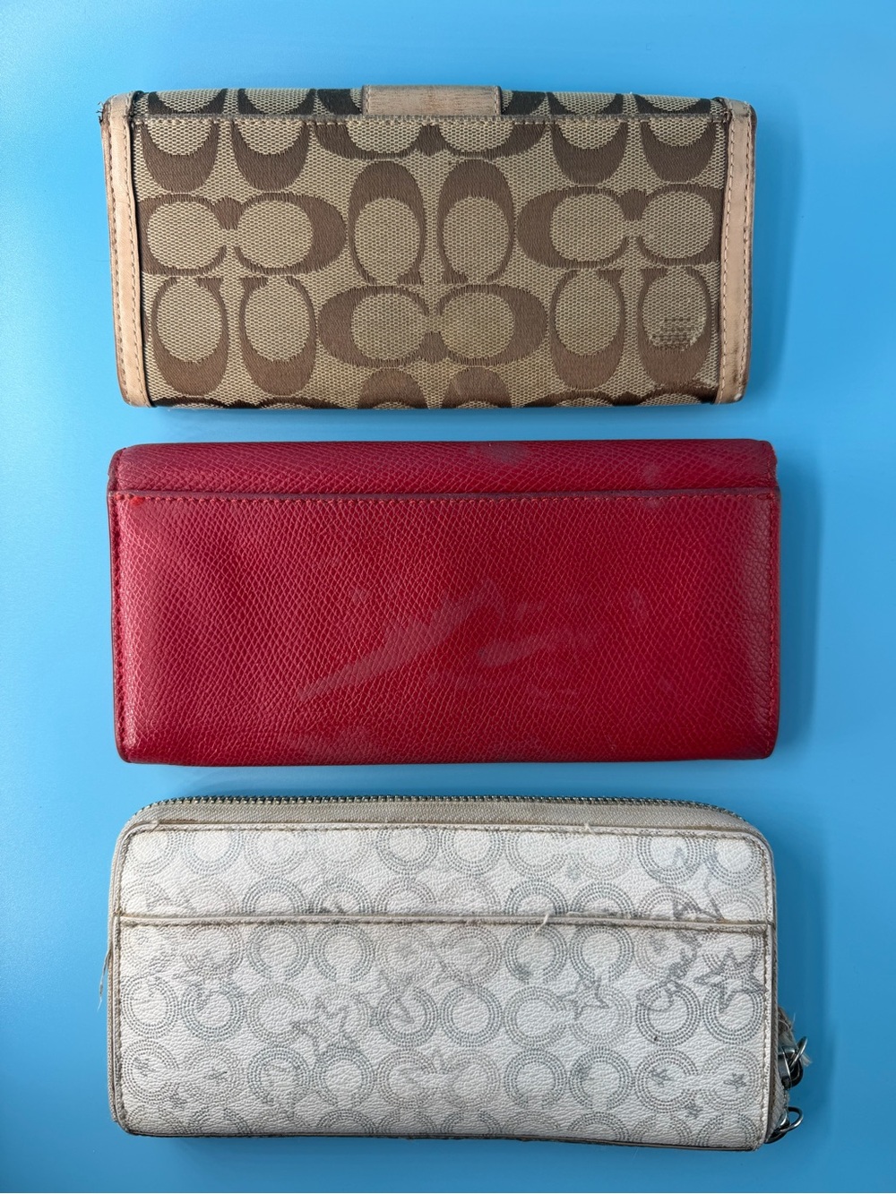 COACH Project Long Wallet Bundle Lot Leather Monogram Zip Flaw Red - Picture 6 of 9